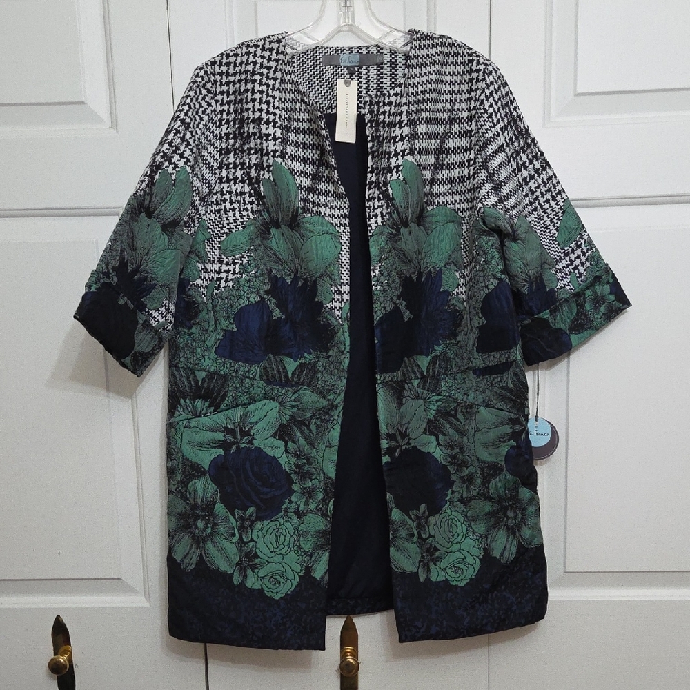 NWT Eva Franco x Anthropologie Houndstooth Jacquard Car Coat/ 8